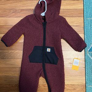 NWT Infant Carhartt Long Sleeve Zip Front Coverall 6M Maroon Sherpa Fleece